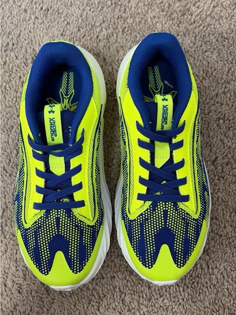 Under Armour Kids Neon Yellow and Navy Athletic Sneakers